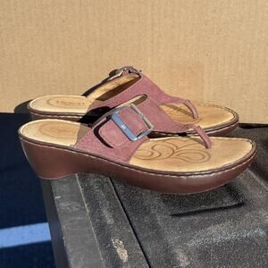 Born Shoes Womens Size 8 39 Brown Wedge Sandals Buckle Leather Comfort B80547‎